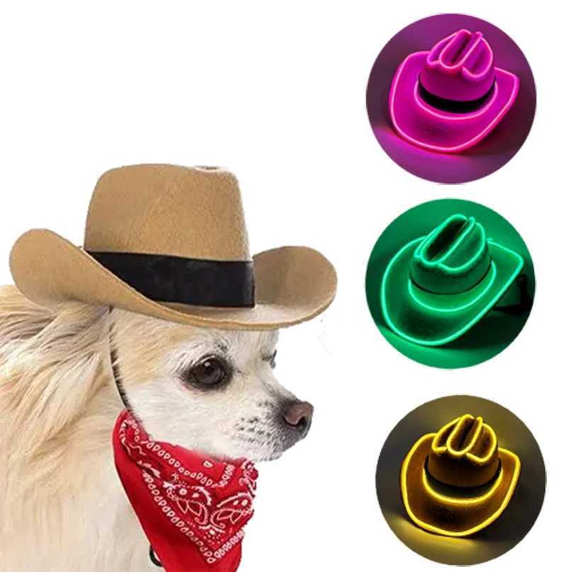 Interesting glowing pet hat for dogs cats mini glowing LED denim C photo props neon animal hat accessories W241225