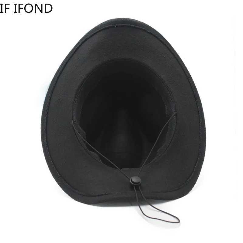 Neutral retro western denim womens felt hat with punk strap winter autumn Panama imitation wool jazz C W241225