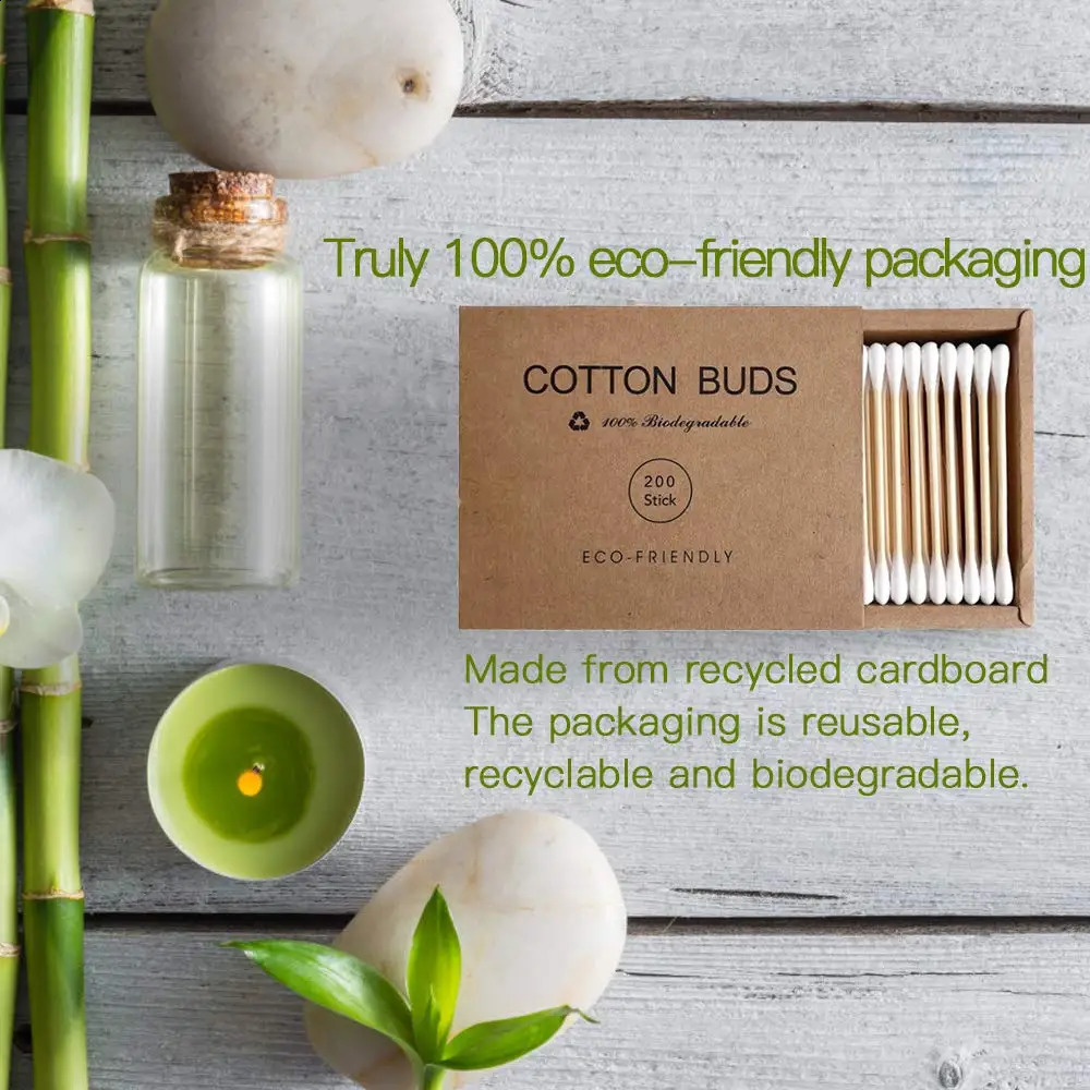 2000pcs Eco Friendly Cotton Swabs Colorful Black Double Head Biodegradable Bamboo Buds for Beauty Makeup Nose Ears Cleaning 241226