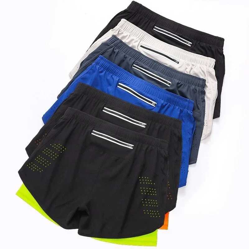 Mens Running Shorts Quick-drying Fitness Black Double Layer Shorts Men New Sport Workout Training Bodybuilding Short PantsXJ241226