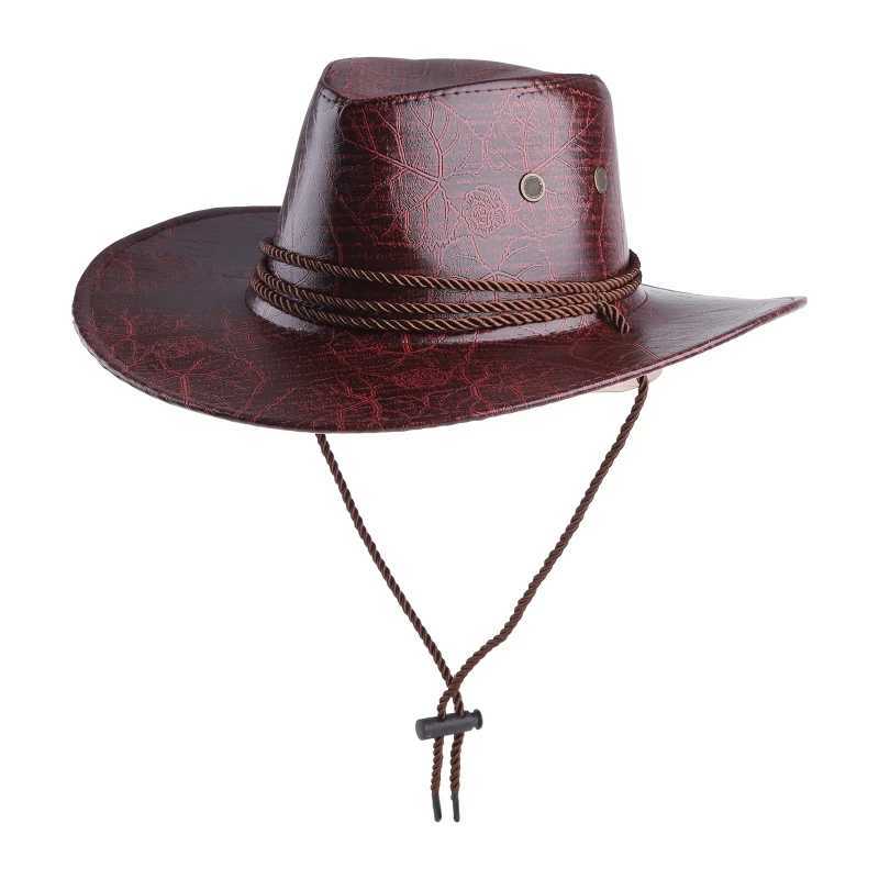 Vintage Leather Cowboy Basin Hat Breathable Hat Outdoor Leisure Vacation Summer W241225