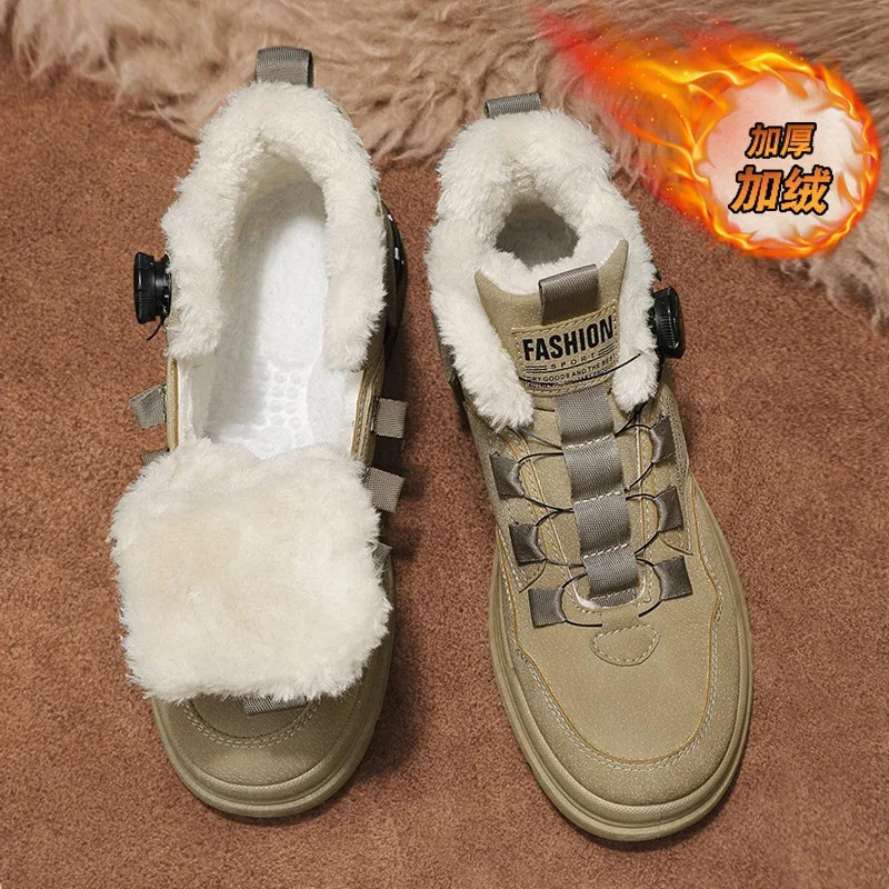 winter fleece hightop mens boots Comfortable work shoes warm waterproof leisure nonslip cotton 241225