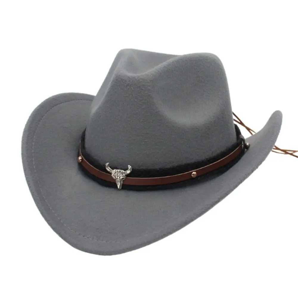 Felt Western Cowboy Hat Sun C Cow Head with National Style Jazz Fedora Hat with Cow Roll Brim Xizang Style Top Hat Men W241225