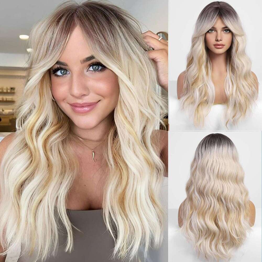 Wig, Girl, Bangs, Long Curly Hair, Big Waves, High-Temperature Silk, Synthetic Head Cover Kq1 Kq1