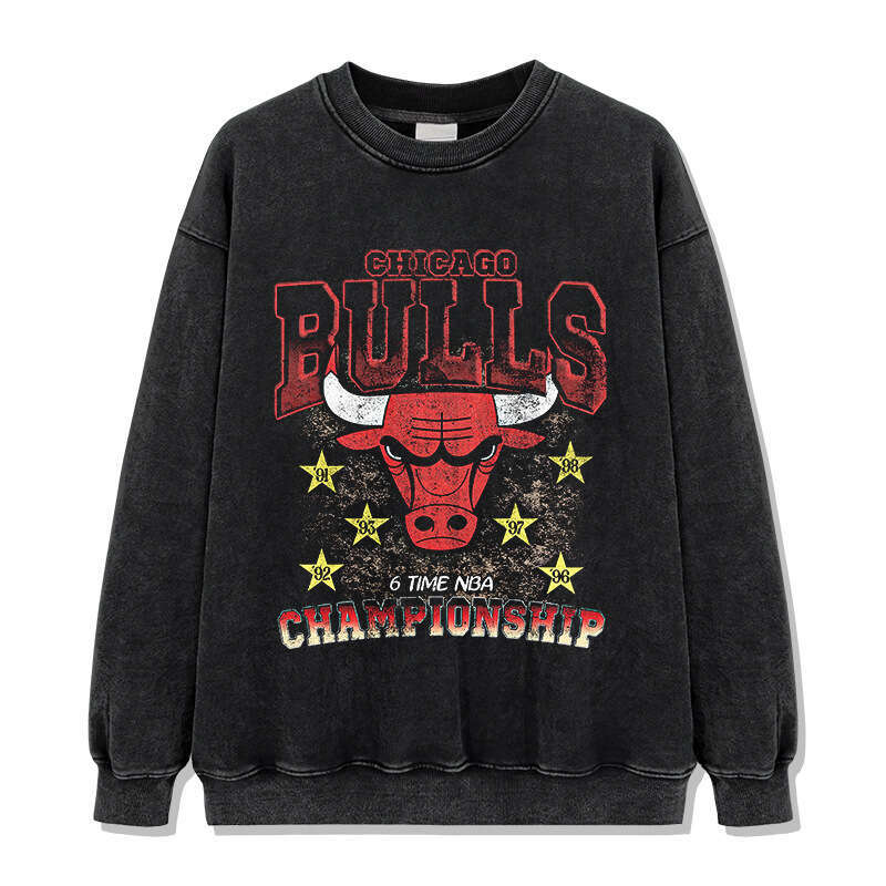 American Bull BULLS printed washed and worn short sleeved men's T-shirt made of pure cotton round neck hooded sweatshirt