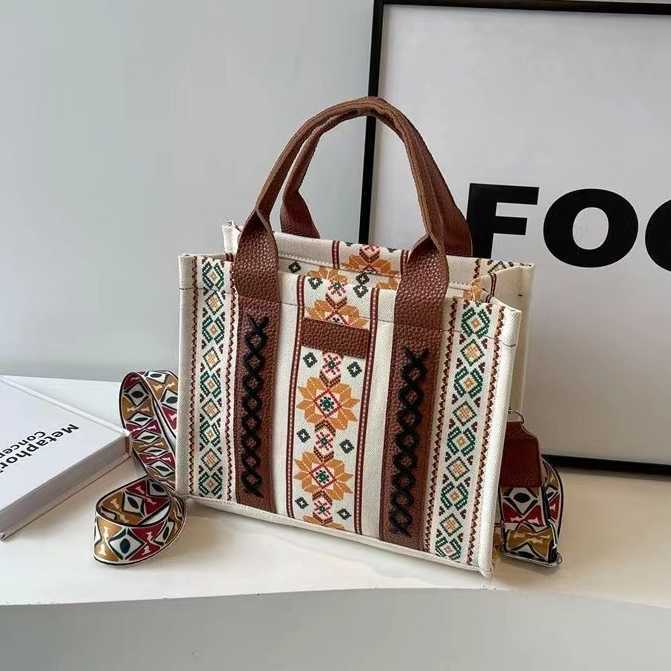 Women's shoulder bag, crossbody tote bag, new cotton and linen printed Bohemian handbag for women 241215