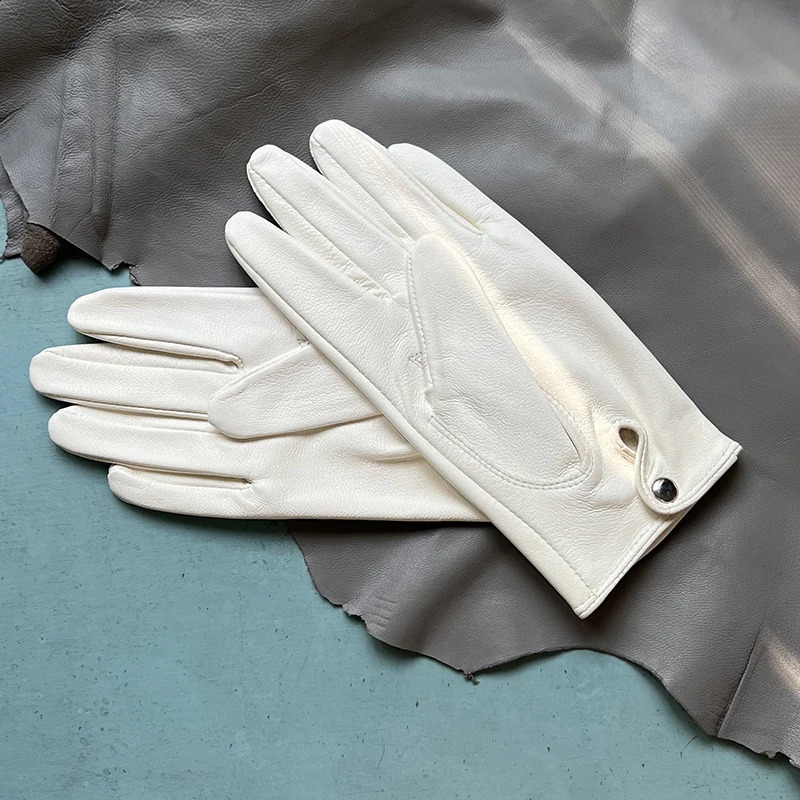 Womens White Pure Sheepskin Gloves Short Leather Gloves No Lining sSingle-layer Leather Gloves Mens White Gloves Five-fing 241226