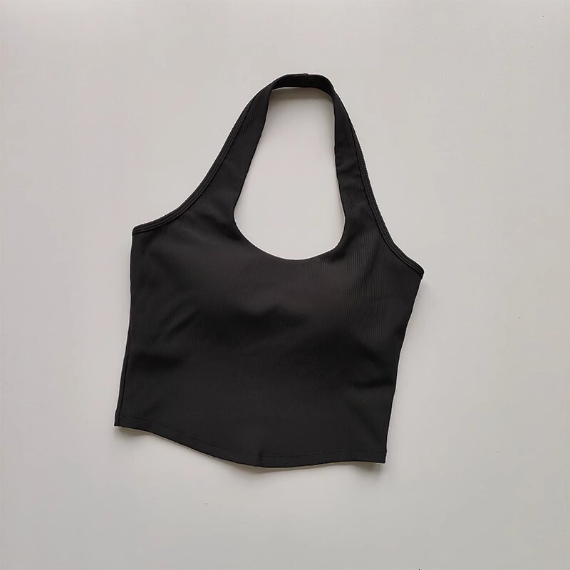 2023 Summer Sexy Sports Rib Sport Top Underwear Women's Running Gathered Hanging Neck Fiess Vest Fixed Padded Yoga Bra