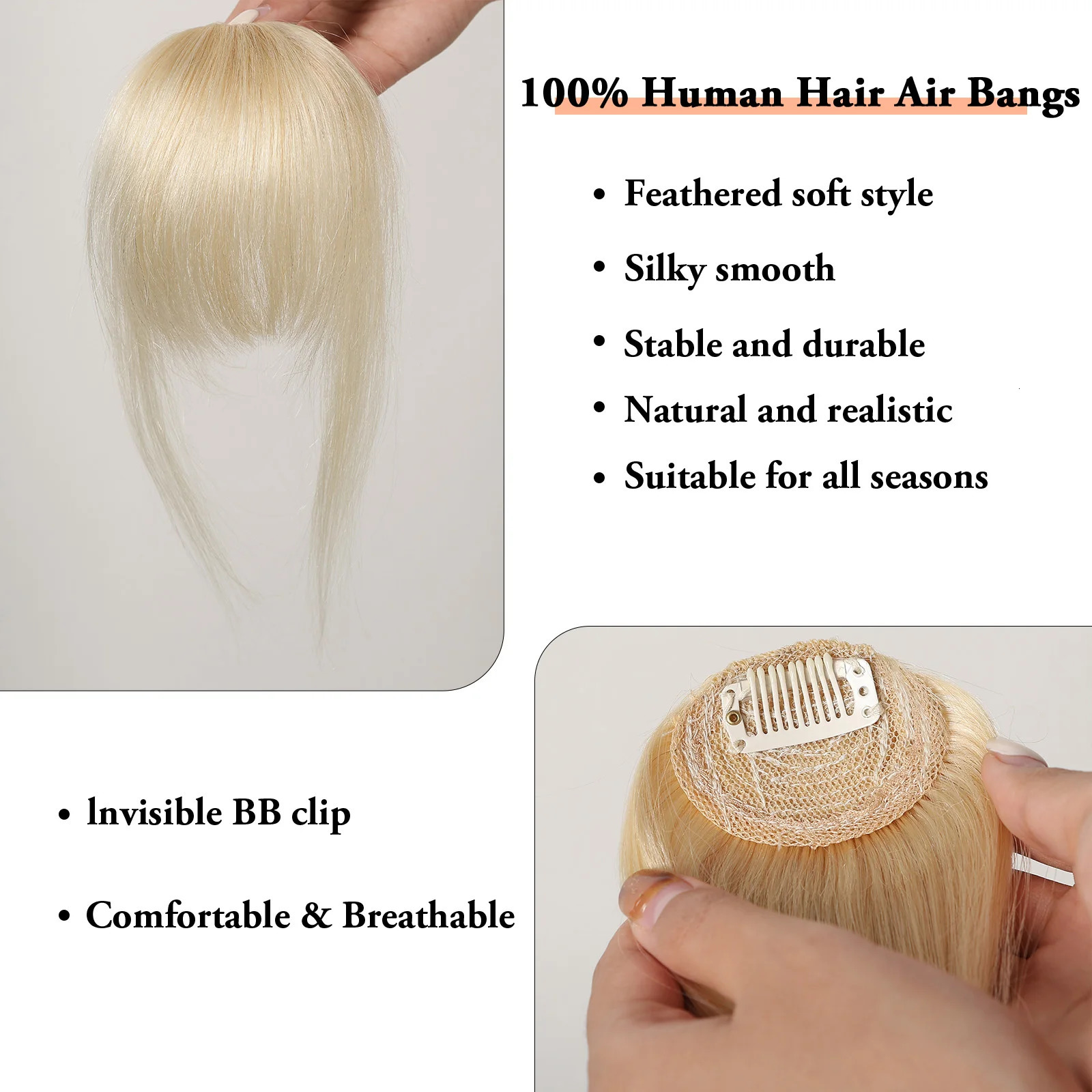 100% Human Hair Bangs Clips in Air Fringe Bangs Hairpiece for Women Platinum Blonde Remy Human Hair Bangs Hair Extension 4.5inch 241225