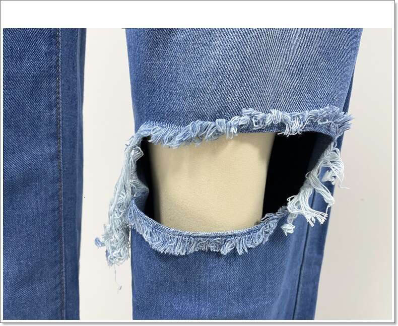 Women Jeans Wide Leg Pants Denim Waist Zipper Fly Washing Holes Pockets High Street Ankle Length Flash Spring