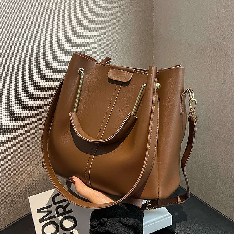 Summer Solid Color Women's New Fashionable Shoulder Large Capacity Handbag, Tote Bag, Popular Bucket Bag