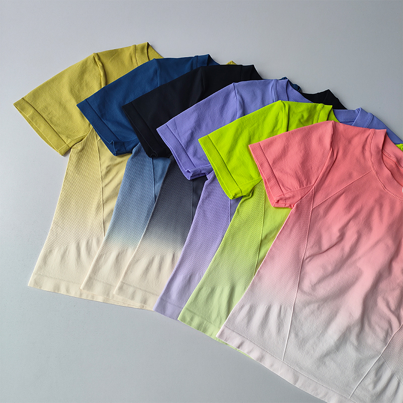Seamless Yoga Shirt Fiess Short Sleeve Crop Top Workout Tops Gym Clothes For Women Running Gradient Sport T-Shirts