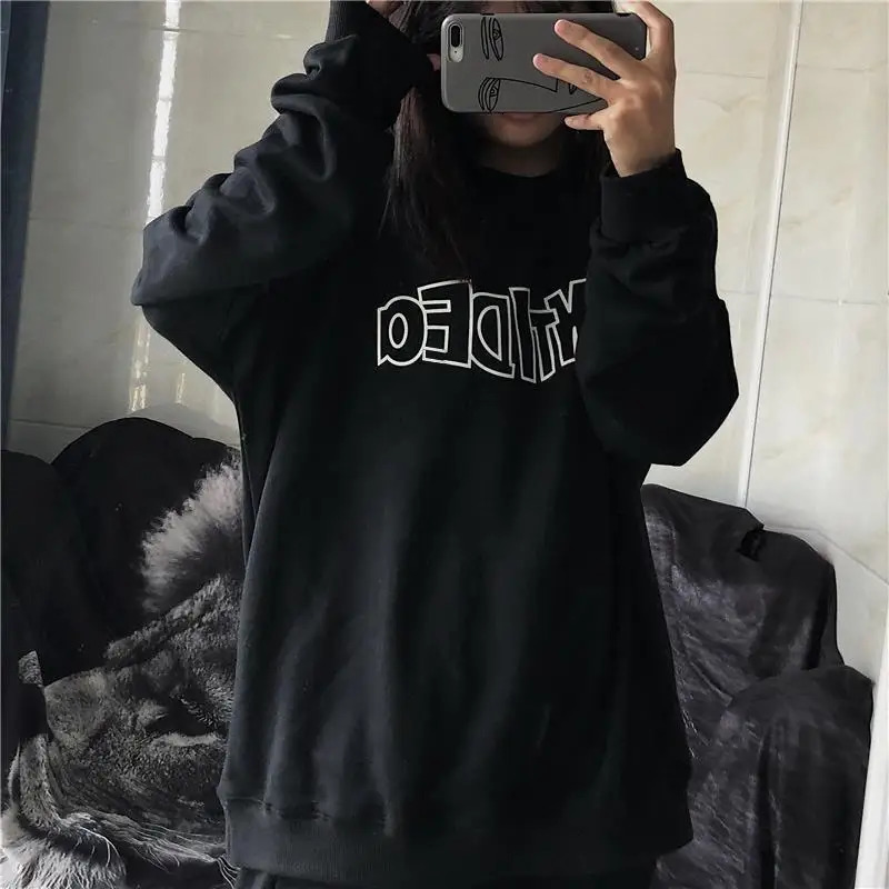 Lazy Style Print Letter Loose Hoodies Sweatshirts Spring Autumn Thin Solid Street Casual Pullovers Vintage Trend Women Clothing 241223