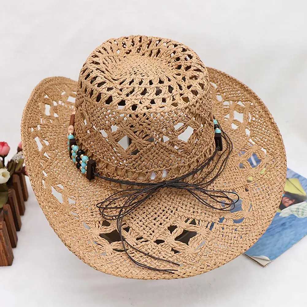 Per Rope Woven Sun Hat unisex Str Beads cowboy hat retro western cowboy hat mens gentleman hat La Jazz cowboy hat W241225