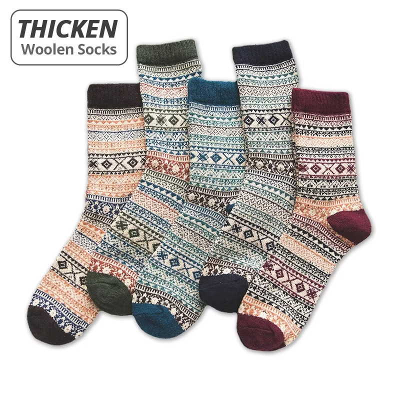 Ethnic Style Mid Length Autumn Winter Warm Woolen Socks Men S Solid Color Looped And Thick Thread Long