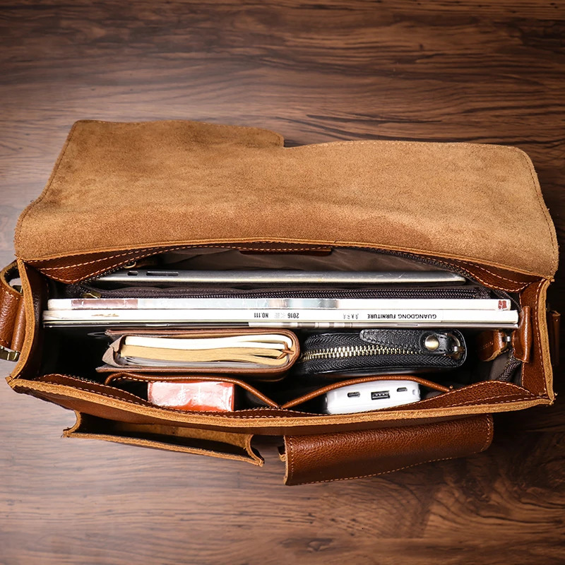 ROOG Mens Real Leather Shoulder Sling Bag High Quality Cowhide Crossbody Vintage Deluxe Weekend Messenger Bags For 12 Inch IPad 241225