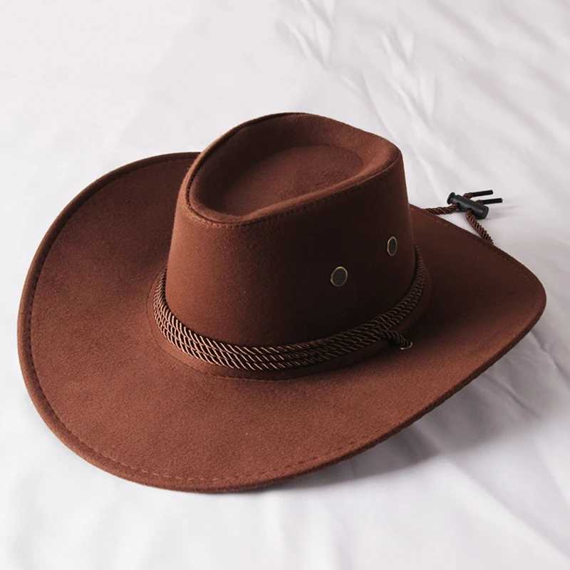 Vintage Western Cowboy Hat Solid Color Potted Hat Wide Brim Jazz Hat Outdoor Hiking Sunscreen W241225