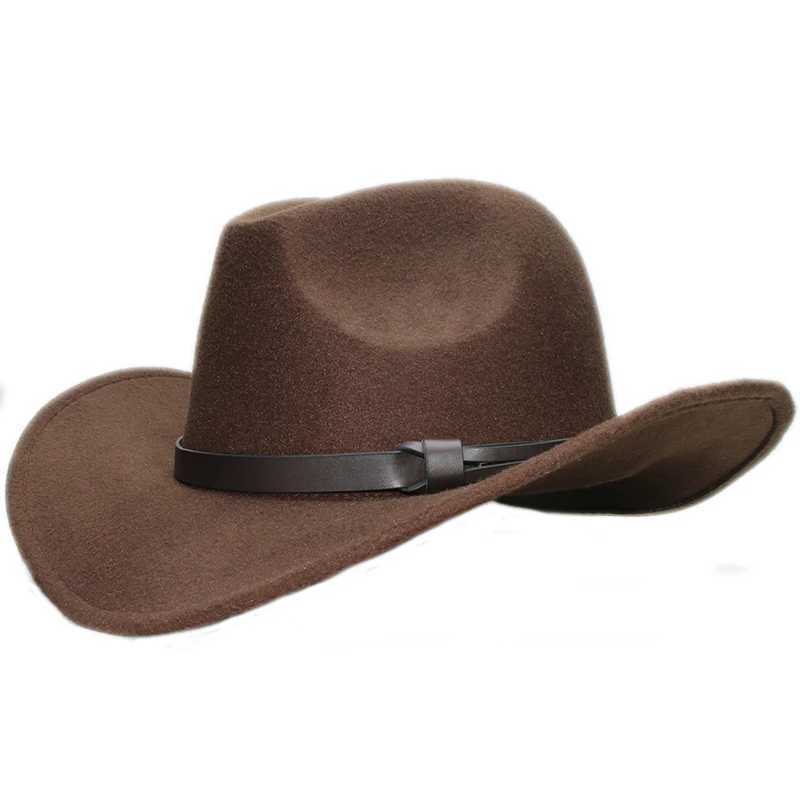 Retro Parents Childrens Womens Mens/Childrens Wool Wide Brown Cowboy Western Hat Cowboy Girls Bowling C Coffee Leather Strap (61cm/57cm/54cm) W241225