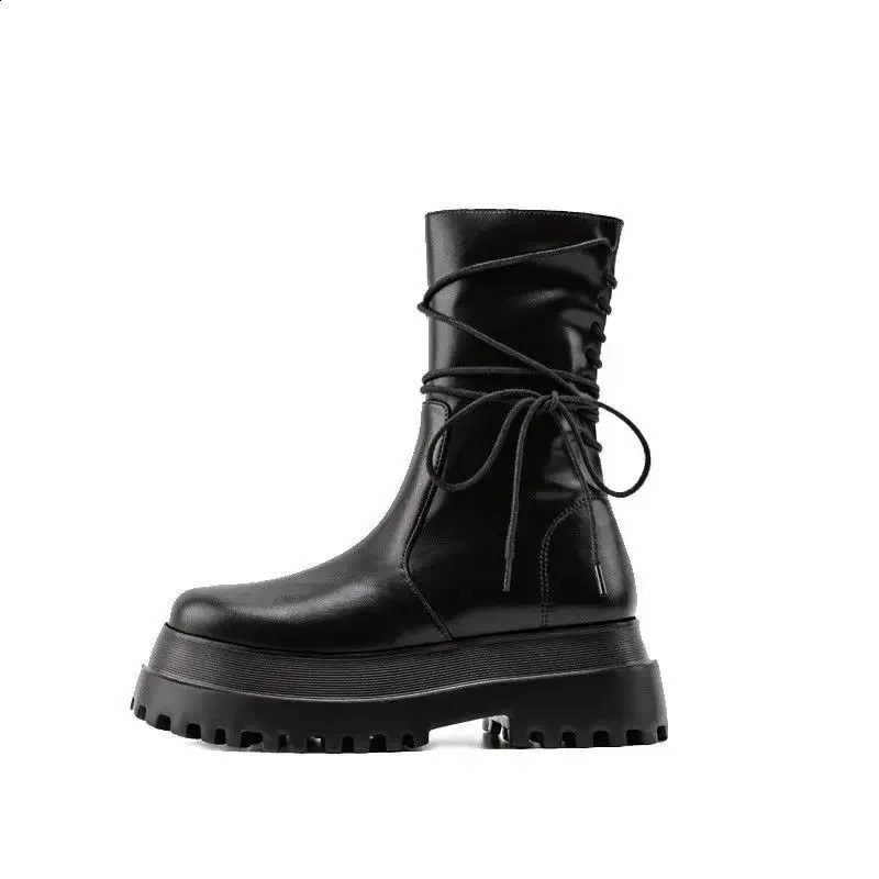 Round Toe Black Half High Boots for Women Elegant With Low Heels Mid Calf Shoes Woman Sale In Winter Novelty Y2k Spring 241226