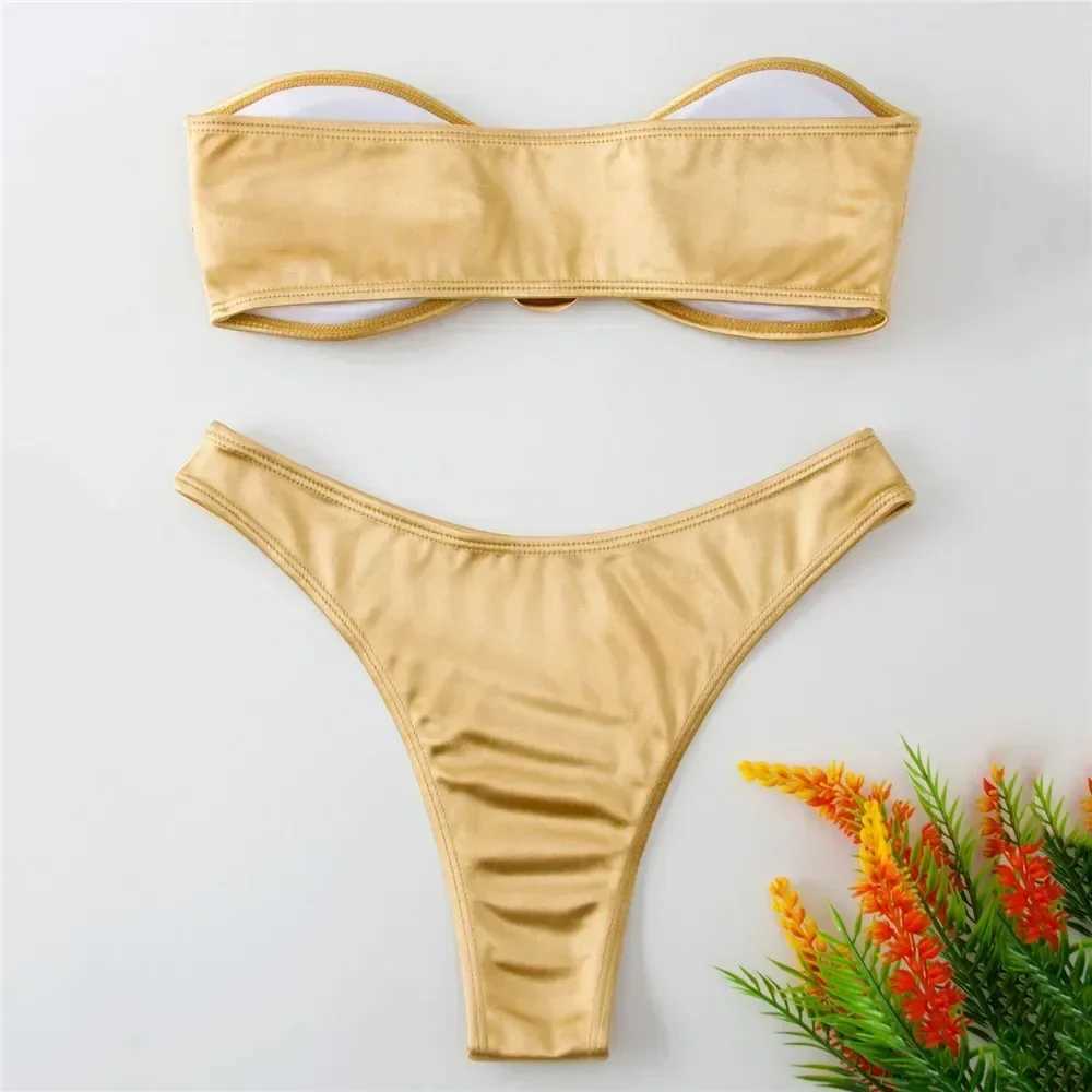 Sexy U-shaped Bandeau bikini set strapless swimsuit womens gold swimsuit bikini swimsuit Brazilian bikini swimsuit 2024W241225