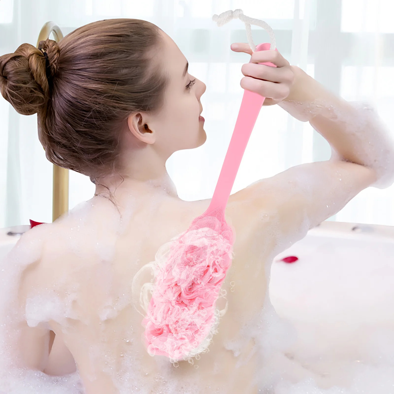 3 Pcs Sponges Long Handle Bath Brush Tools Scrub 4100X800X500CM Scrubber Pink Back Body Cleaning Massage Baby 241226