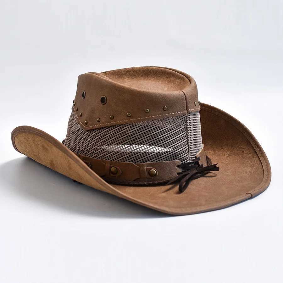 Leather Western Mens Cowboy Hat Wide Brim Gentleman Church Jazz C Cowboy Hat Sombrero Hombre W241225