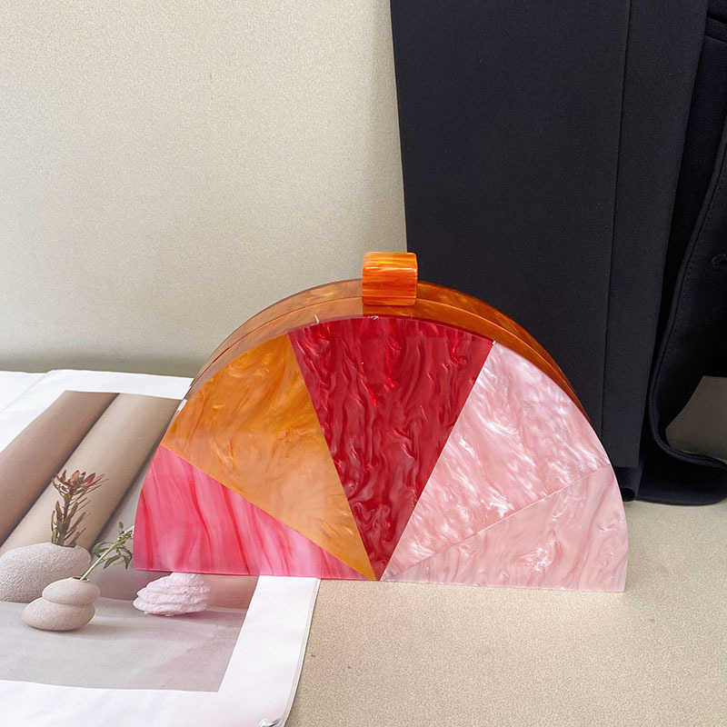 Wind Splicing Semi Circular Acrylic Flow Color Evening Bags Trendy Personalized Creative Contrasting Color Hand Held Crossbody Bag for Women 241226