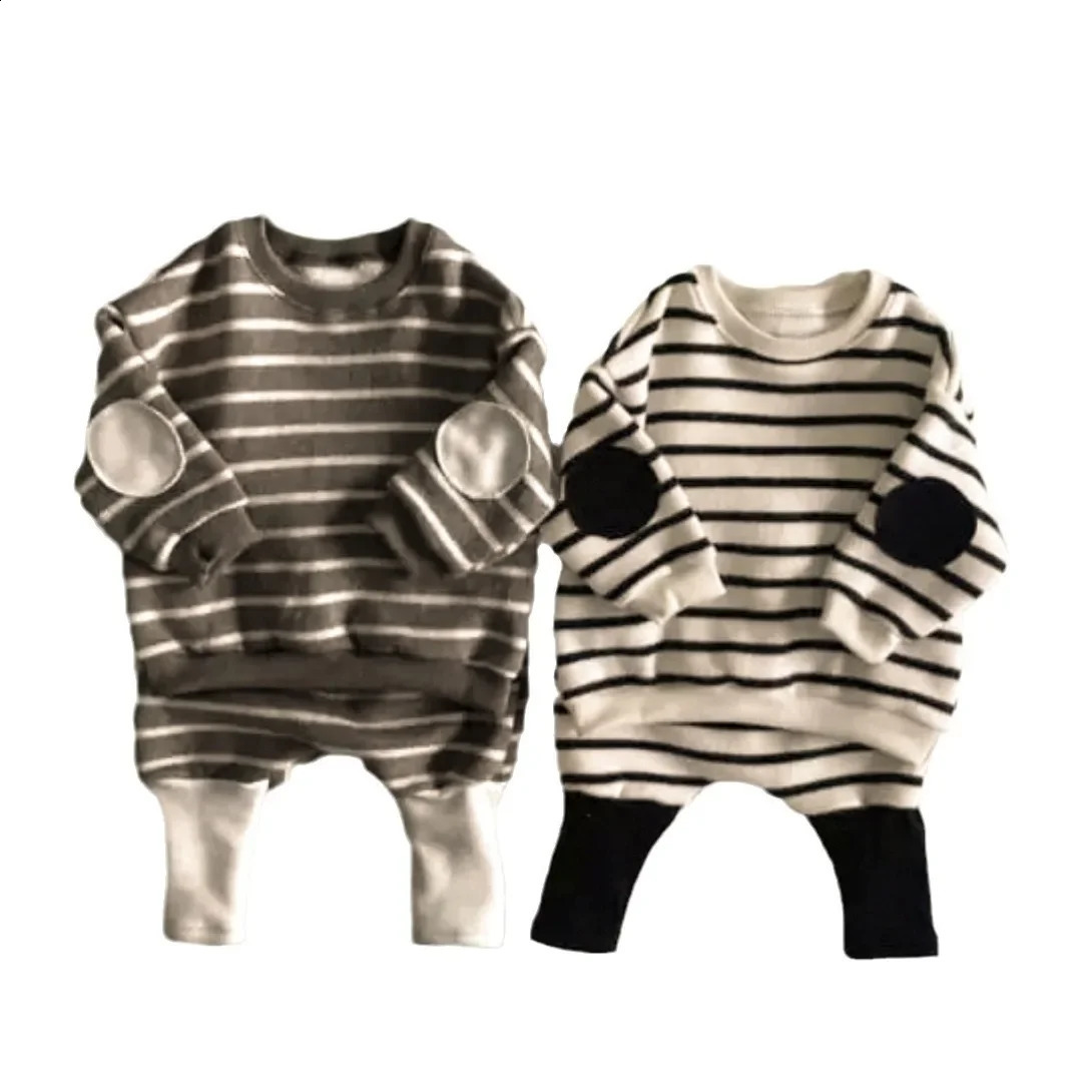 8493 Baby Clothing Set Spring Boys Suit Striped SweatershirtPant Casual 03Year Girls Two Piece 241225