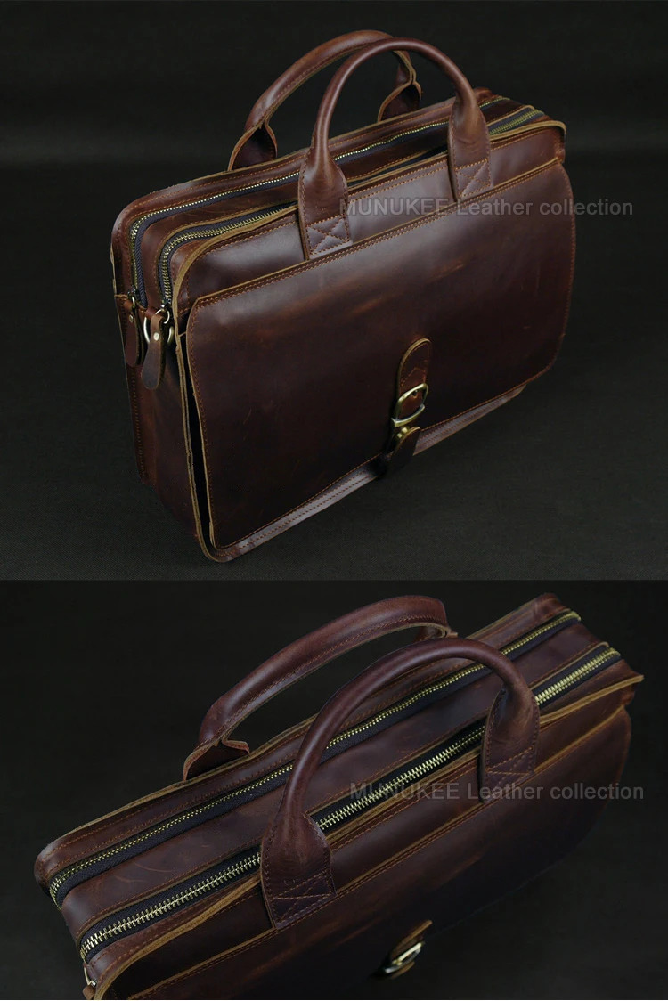 Genuine Leather Men Briefcase Business Bag Leather portfolio Laptop Bag Shoulder Messenger Bag male Document Office bag 241225