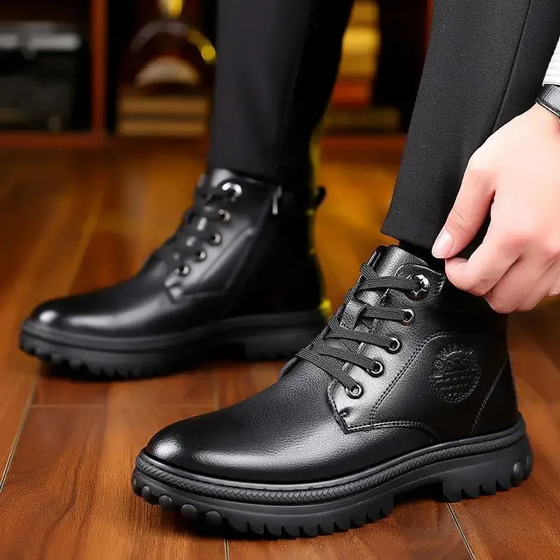 Ankle Snow Boots for Men Booties Winter Shoes Man Black Flat High Quality Anti Slip Thick Plush Casual Fur Work Fleece 241226