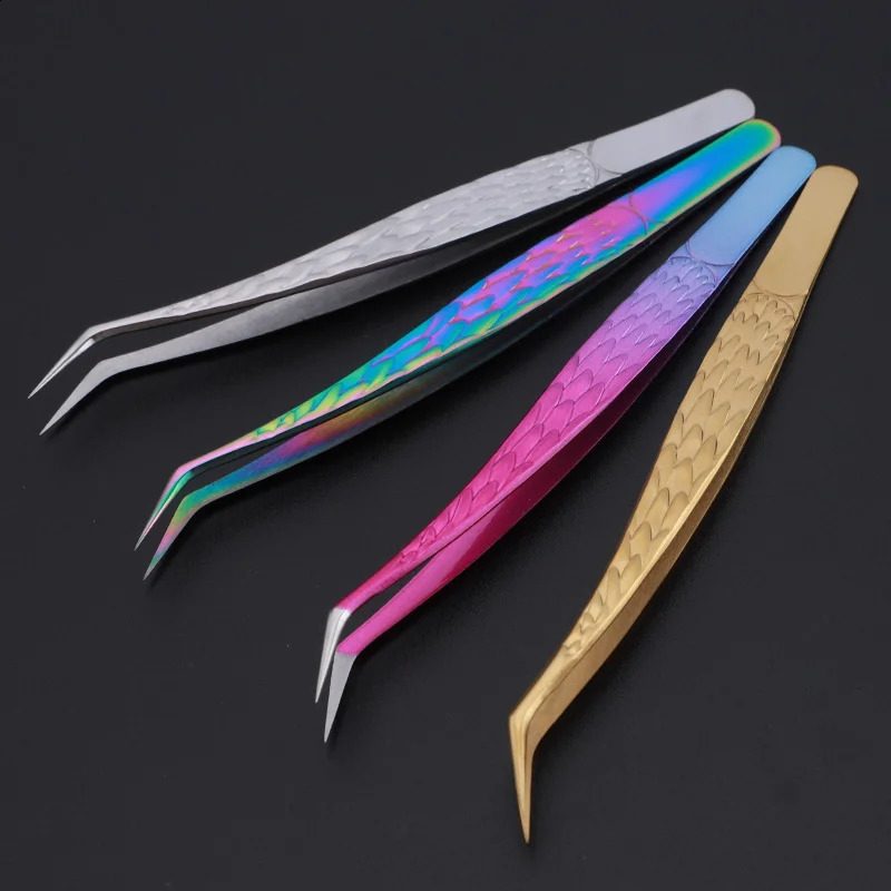 4PCS False Lash Tweezers Set For Eyelashes Extensions Supplies Stainless Eyebrow Clip Tongs Professional Nail Art Makeup Tools 241223