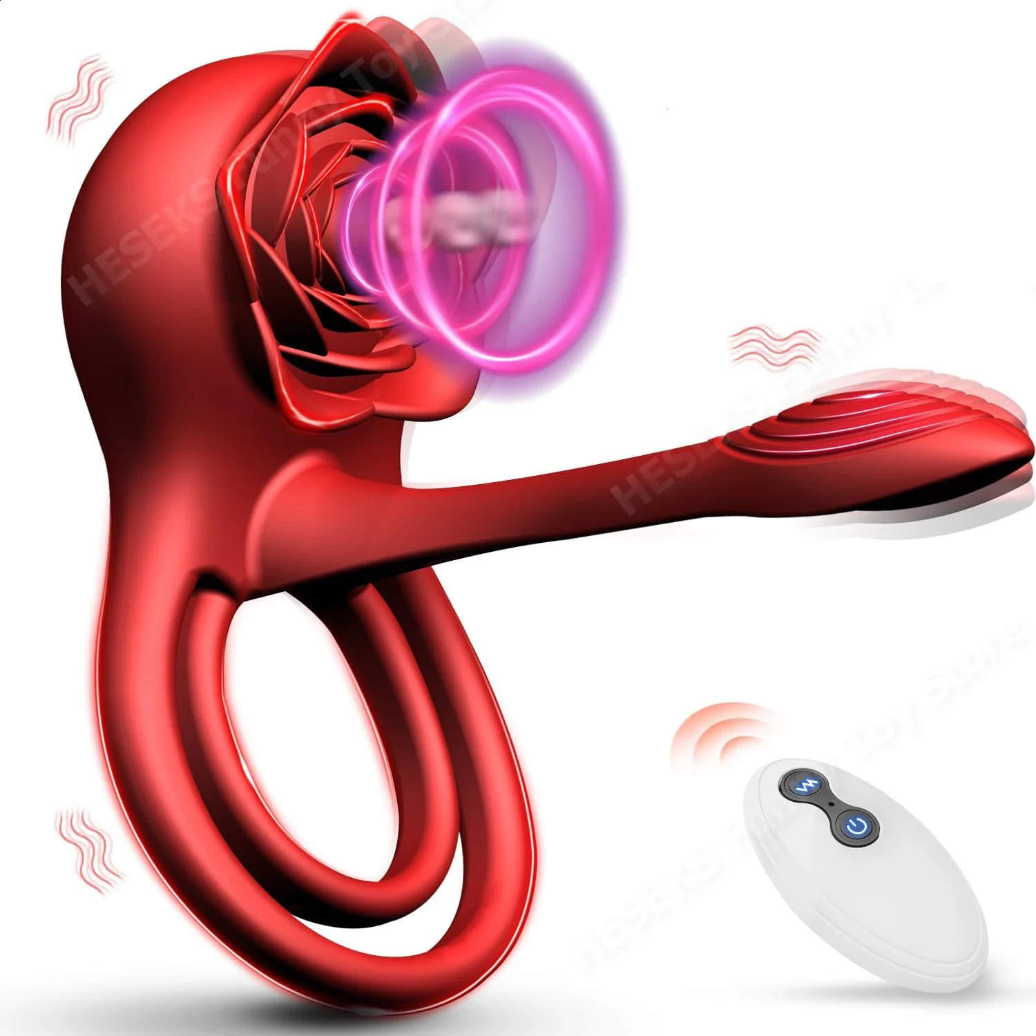 HESEKS 4 in 1 Vibrating Penis Ring Vibrator Cock Delayed Ejaculation Clitoral Stimulator Rose Sex Toy for Men Couple 241226