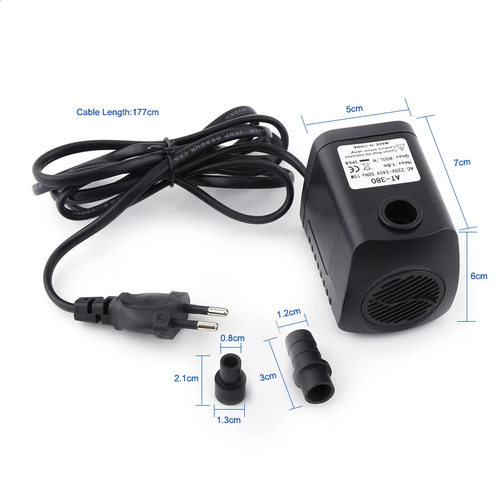Plastic 220V 15W 800L/H Fountain Fish Aquarium Water Submersible Pump Black Aquarium Fountain 241225