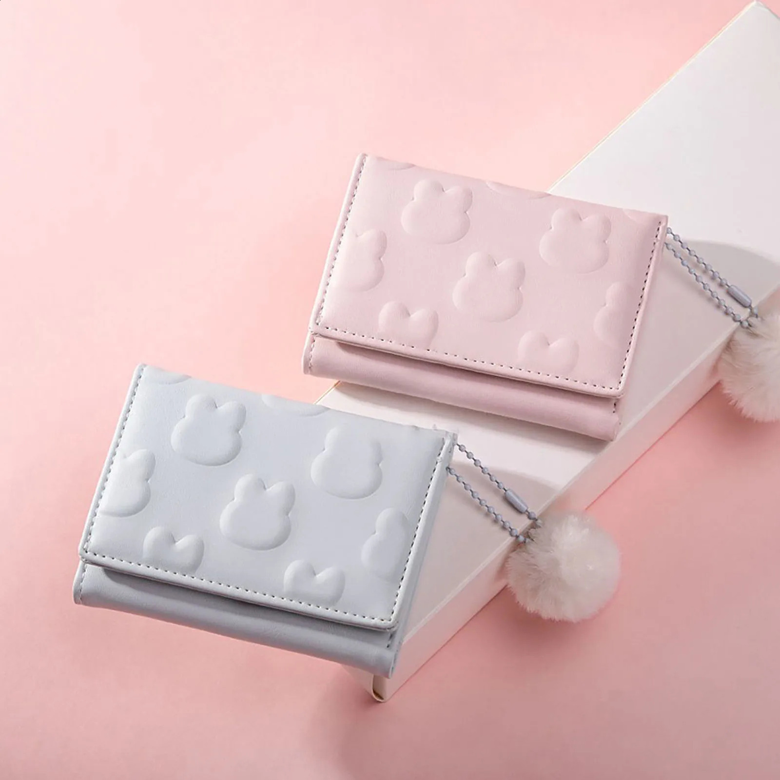 Cute Cartoon Rabbit Coin Purse Women Short Foldable PU Wallet Card Holder Pink Clutch Bags Trendy Candy Color Wallets 241224