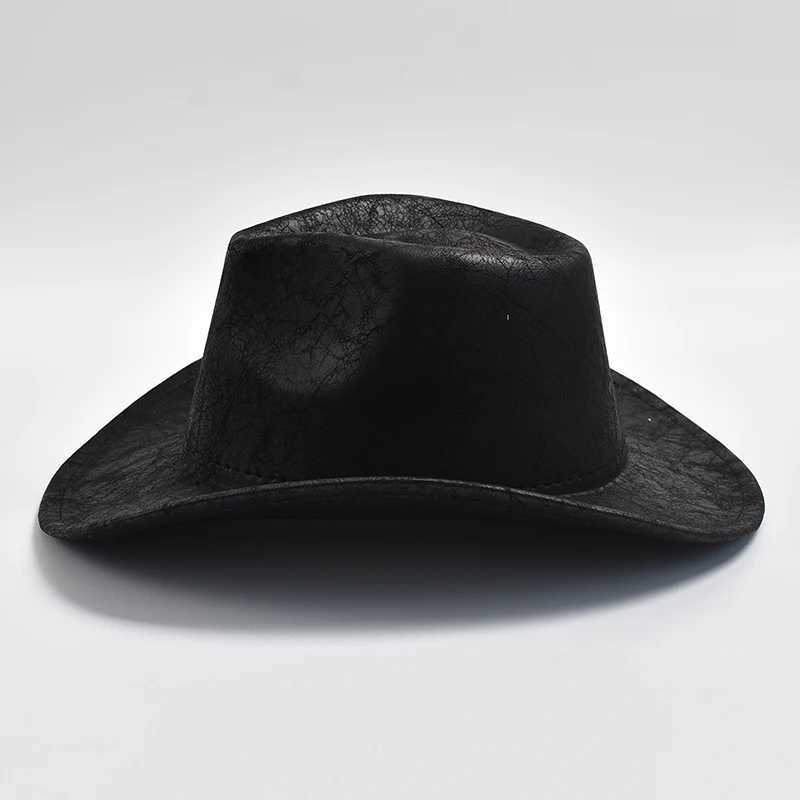 New Western cowboy hat faux leather vintage gentleman jazz hat mens jazz hat Panama cowboy hat Sombrero Hombre W241225