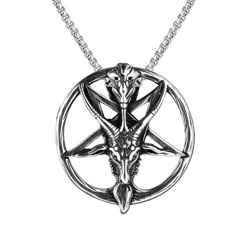 Punk Wolf Tide Demon God Pan Shen Circular Stainless Steel Necklace Personality Men's Satan Dominant Sweater Chain Jewelry jewelry wholesale