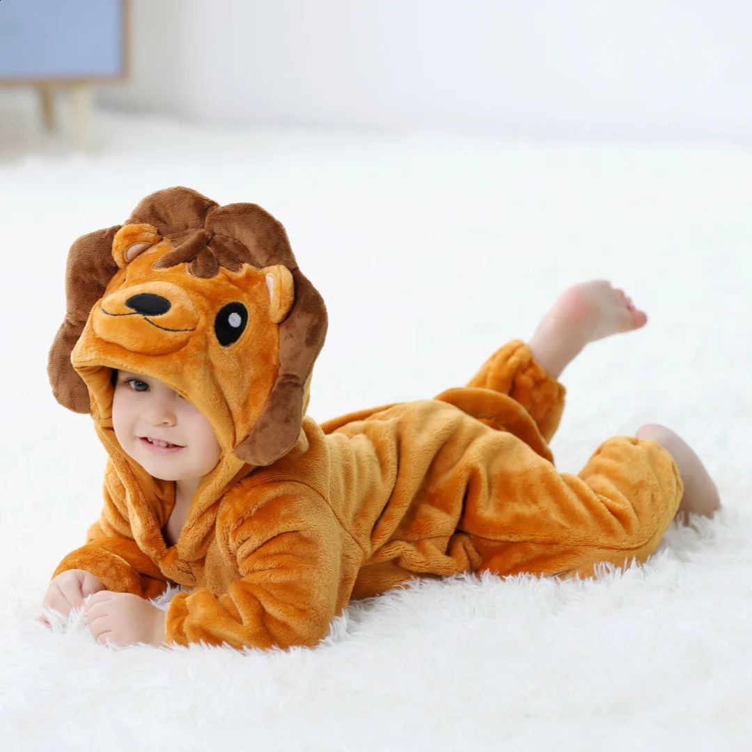 born Baby Cute Lion Unicorn Animal Cartoon Romper Clothes Pajamas Long Sleeve Hooded Onesies Jumpsuit Infant Boys Costumes 241225