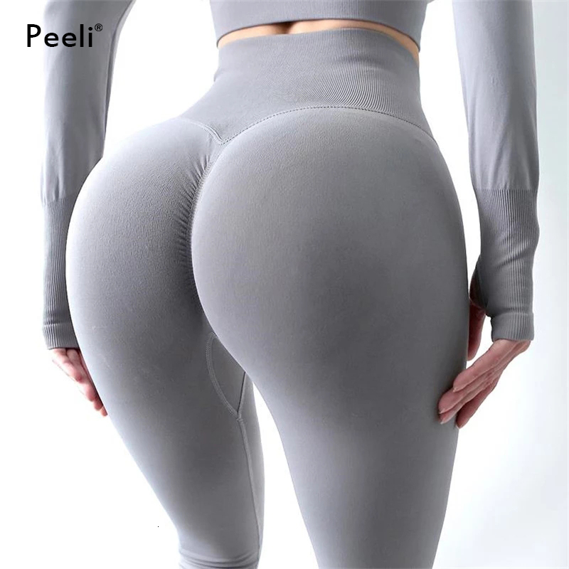 Peeli Sport Women For Fiess Scrunch Butt Gym Leggings High Waist Seamless Yoga Pants Push Up Nylon Workout Tights