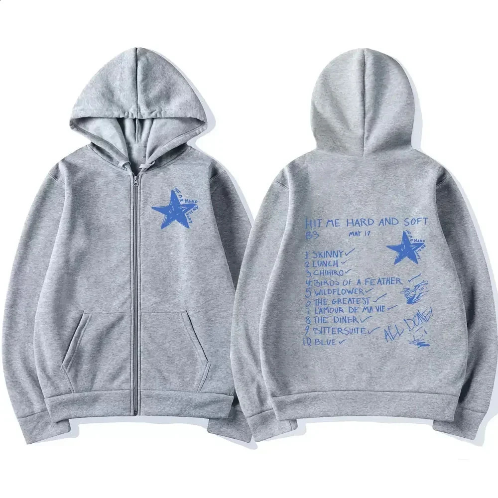 Hit Me Hard and Soft Tour Zip Up Jackets Autumn Winter Casual Fleece Zipper Hoodies Hip Hop Tops Cardigan Unisex Streetwear 241220