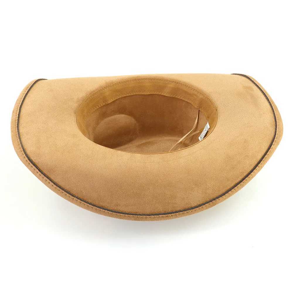 Western Big Brim Cowboy Hat Cow Head Belt Suede Top Hat Outdoor Mens Hat Womens Party Horse Riding Cowboy Hat W241225