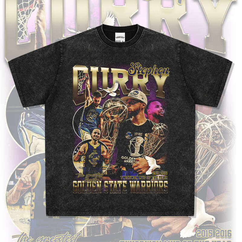 Curry Printed American High Street Long Short Sleeve Loose Washable Old Cotton T-shirt