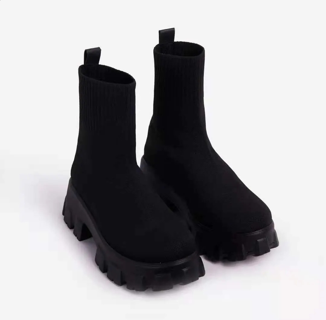 Autumn Winter Couple Shoes Women Thick-Soled Casual Large Size Red Knitted Short Boots Fashion Women Boots Size 36-41 241226