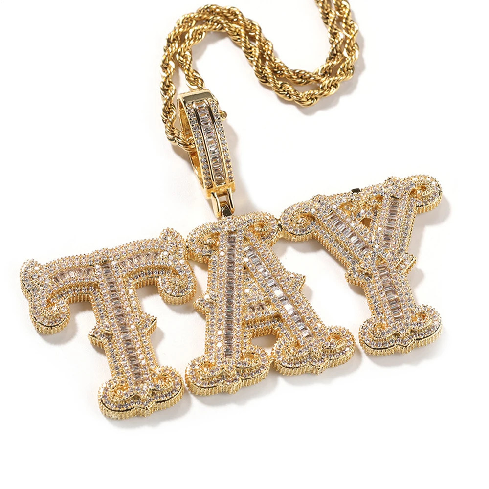 HIP Hop Iced Out Custom Name Thorn Baguette Letters Cubic Zircon CZ Pendants Necklaces For Men Customized Jewelry 241226