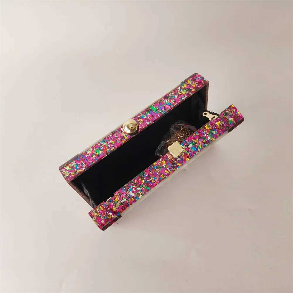 High Quality Colorful patch handmade resin handle acrylic box suitcase evening bag wedding party banquet handbag T241225
