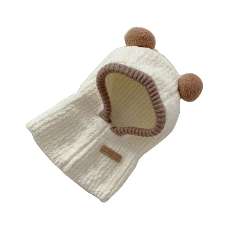 2 In 1 Baby Hat Scarf Integrated Warm Winter Earflap Beanie Neck Warmer with Pom Outdoor Essential for Boys Girls 241225