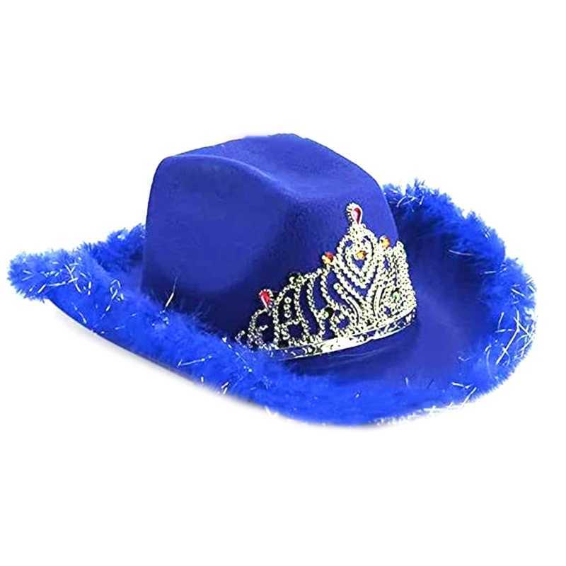 Shiny Tinsel Decorative Womens Cowboy Hat Breathable Cowboy Hat with Feather Curled Brim Felt C Direct Shipping W241225