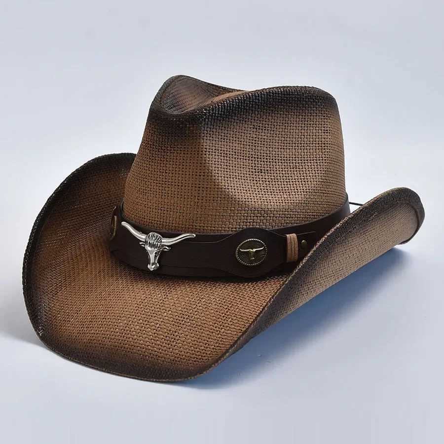 Vintage Curly Edge Country and Western Cowboy Hat Summer Beach Sun Hat Sombrero Hombre W241225