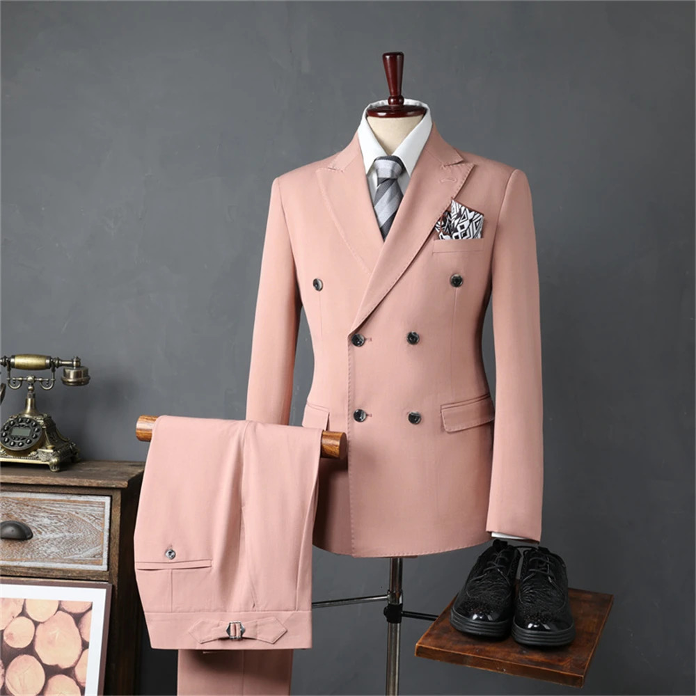 Mens Double Breasted Formal Suit Set Jacket Vest Pant Slim Fitting Office Business Tuxedo Autumn Winter 241223