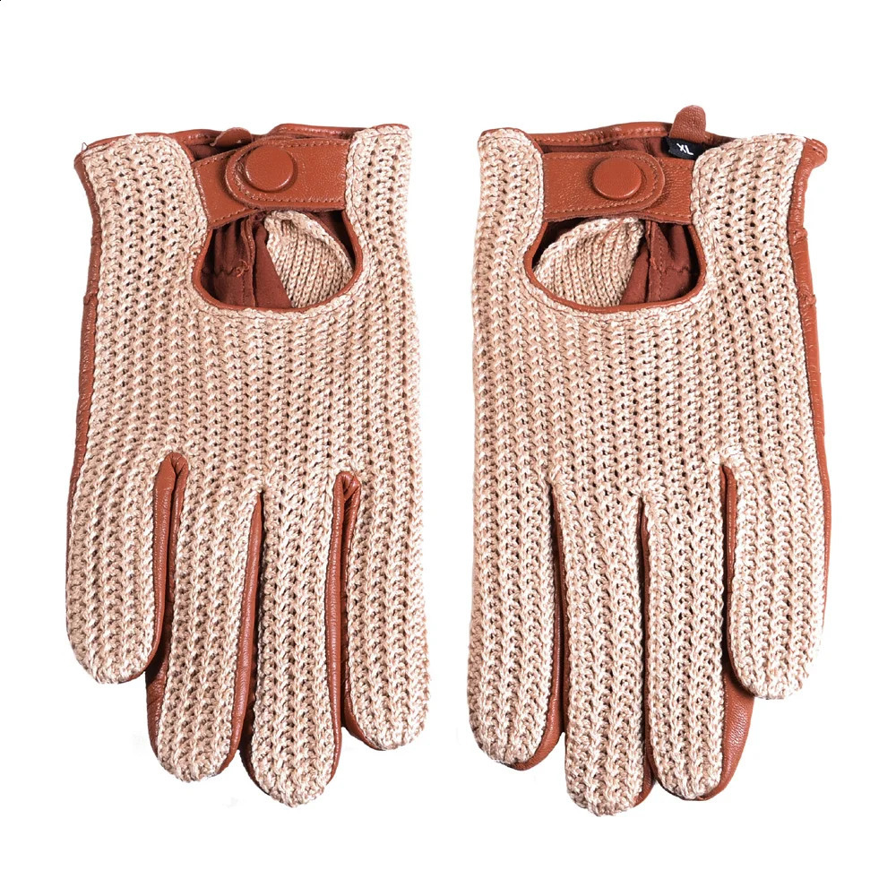 Mens Classic Real Leather Retro Unlined Driving Knitted Sports Riding Equestrianism Touch Screen Short Gloves 241226