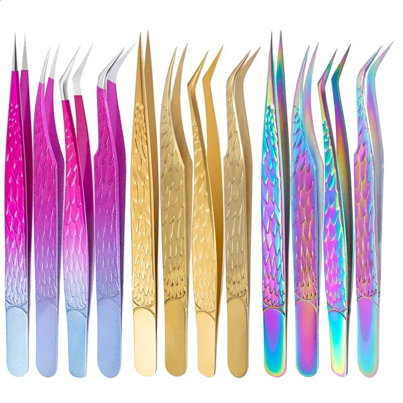 4PCS False Lash Tweezers Set For Eyelashes Extensions Supplies Stainless Eyebrow Clip Tongs Professional Nail Art Makeup Tools 241223